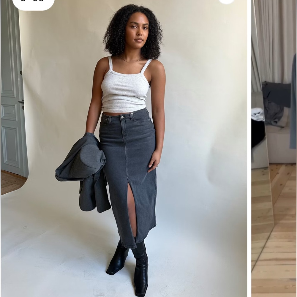 Djerf Avenue Denim Skirt Midi Washed Grey Large